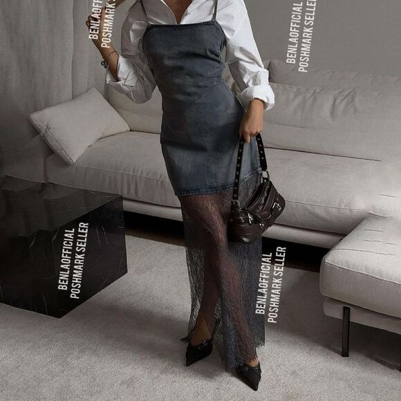 ZARA LACE TRIM DENIM DRESS - Picture 13 of 16